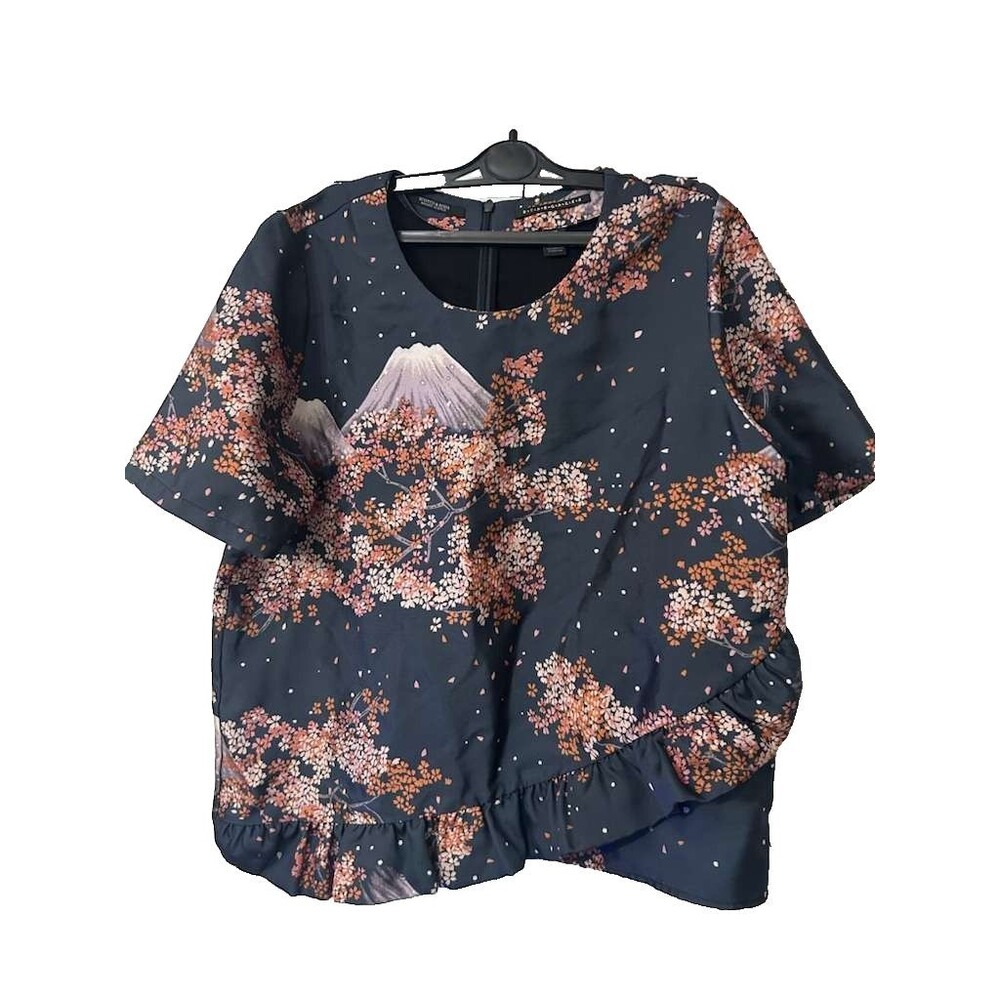 RARE Scotch & Soda Cherry Blossom Mountain Silky Peplum Top